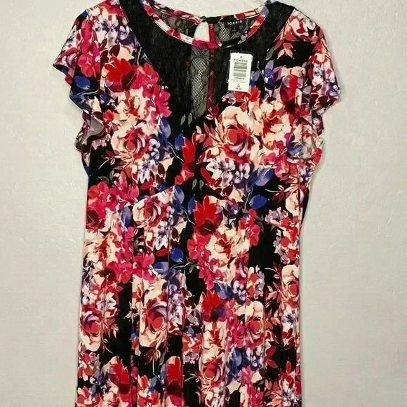 Torrid Skater Midi Studio Knit Lace Floral Multi Colored Dress NWT 2 2X 18/20 - Picture 4 of 11